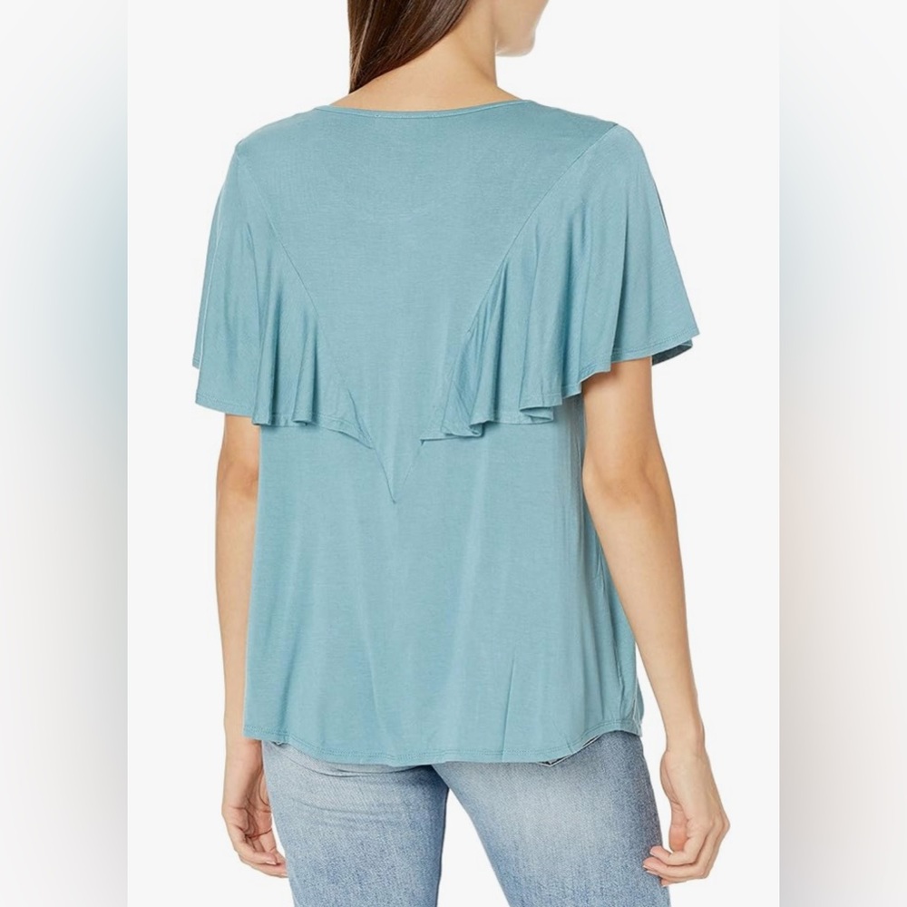 Vintage America Dakota Flutter Ruffle Sleeve Top in Aquatic Blue ~ Size XL~NWOT - Picture 3 of 11